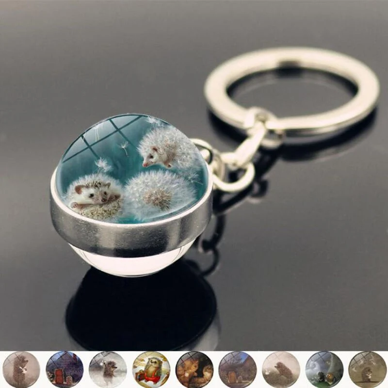 Hedgehog in the fog time gem keychain pendant