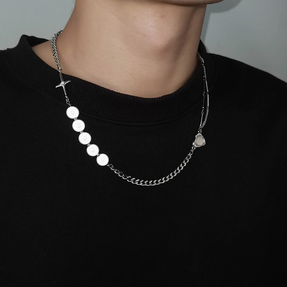 Reflective Pearl Necklace Asymmetric Stitching Chain