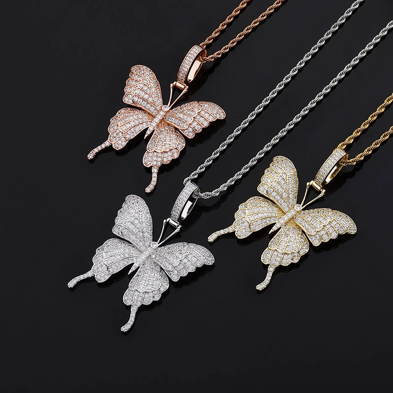 Butterfly Pendant Full Of Zircon Hip Hop Necklace For Men And Women Clavicle Chain