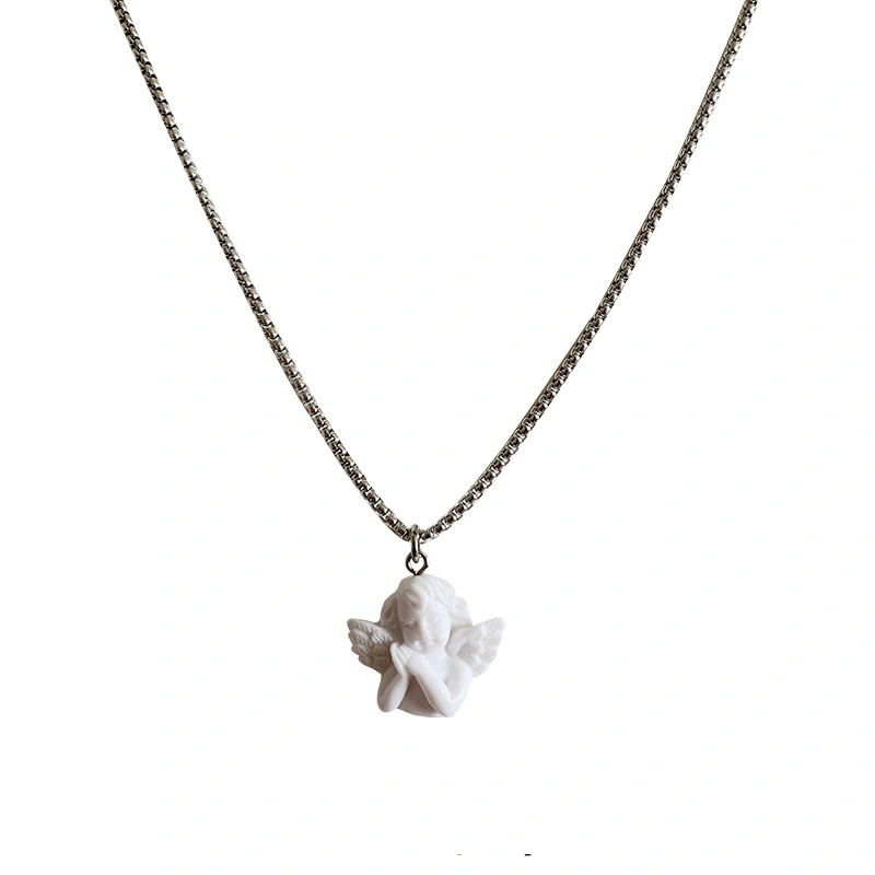 Niche Design Cute Cartoon White Angel Wings Necklace