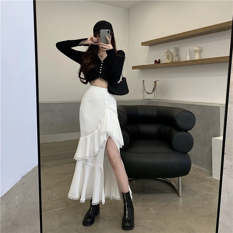 Two-piece irregular skirt with slits