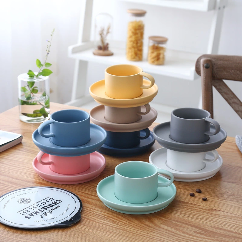 Macaron Matte Frosted Ceramic Coffee Cup and Saucer