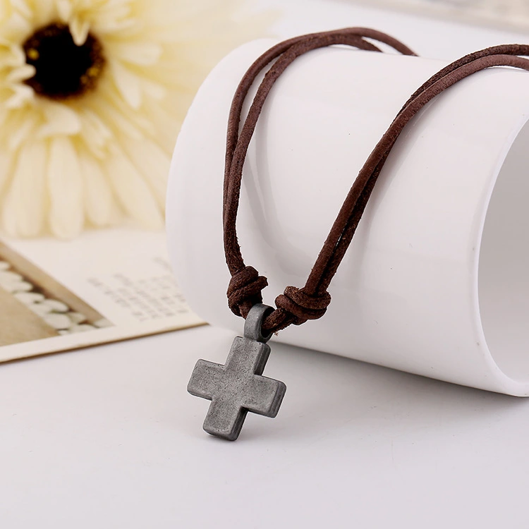 Simple Retro Cross Cowhide Necklace