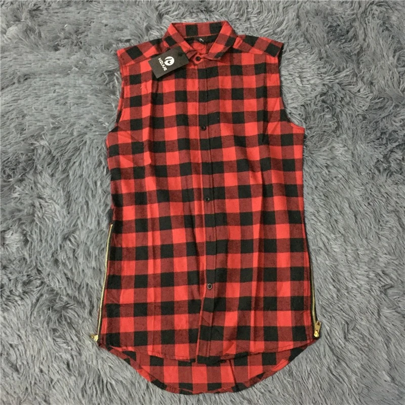 European and American fashionable high street lengthened sidezipper Scottish hot sell plaid shirt