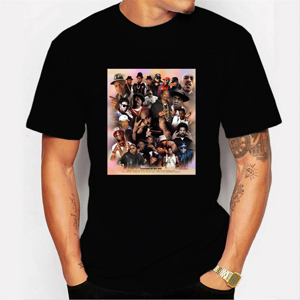 Wish Hot-Selling 2Pac And Other Hip Hop Big Coffee Assembly Map Digital Printing Men's T-shirt