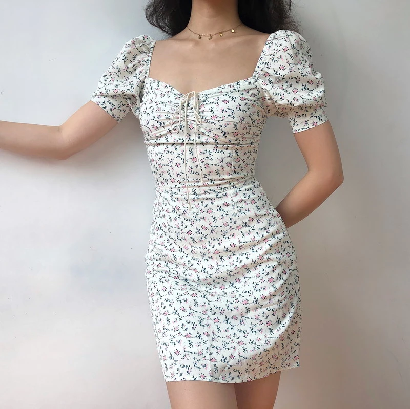 Retro Puff Sleeve Waist Dress