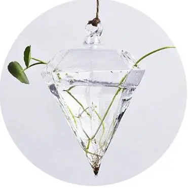 Diamond Shaped Glass Hanging Plant Pot