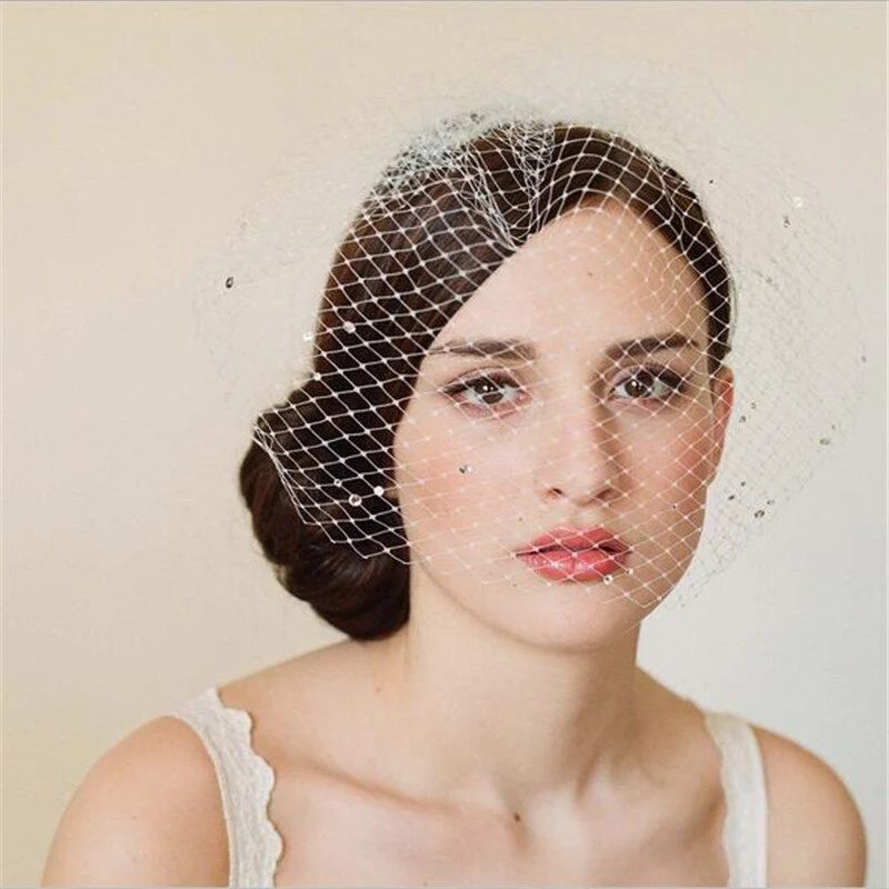 Bridal Veil Rhinestone Large Hole Mesh Hand Sewn Hair Comb Headdress Veil