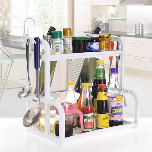 Double Kitchen Shelf Seasoning Supplies Storage Rack Plastic Multilayer Floor Rack Spice Rack