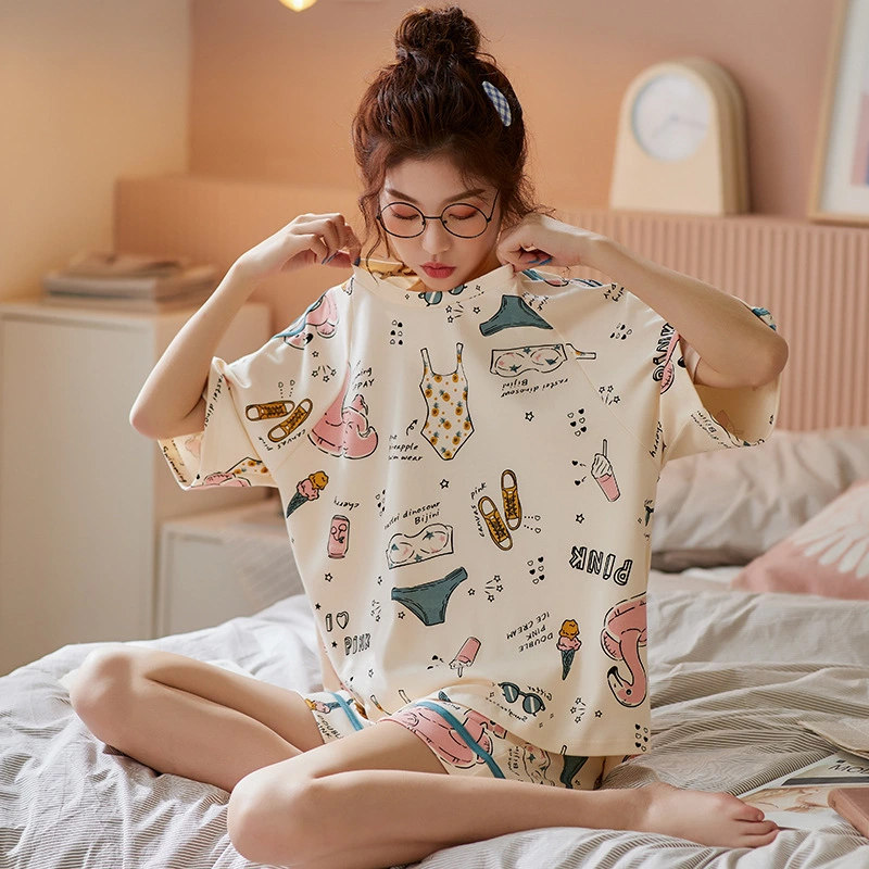 Two-piece Short-sleeved Shorts Casual Loose Cotton Pajamas