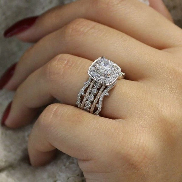 Modyle High Quality Rose Gold Silver Color 2 ct Big White CZ Stone Wedding Ring for Woman Luxury Full Zircon Fashion Jewelry