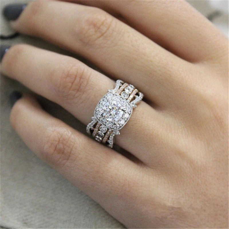 Modyle High Quality Rose Gold Silver Color 2 ct Big White CZ Stone Wedding Ring for Woman Luxury Full Zircon Fashion Jewelry