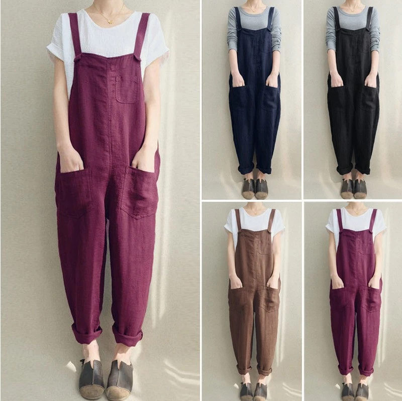 Spring And Summer New Style Foreign Trade Women's Pants Casual Pants Cotton And Linen Breathable Large Size Overalls