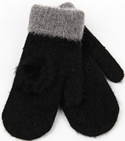 Double layer mittens with rabbit hair ball