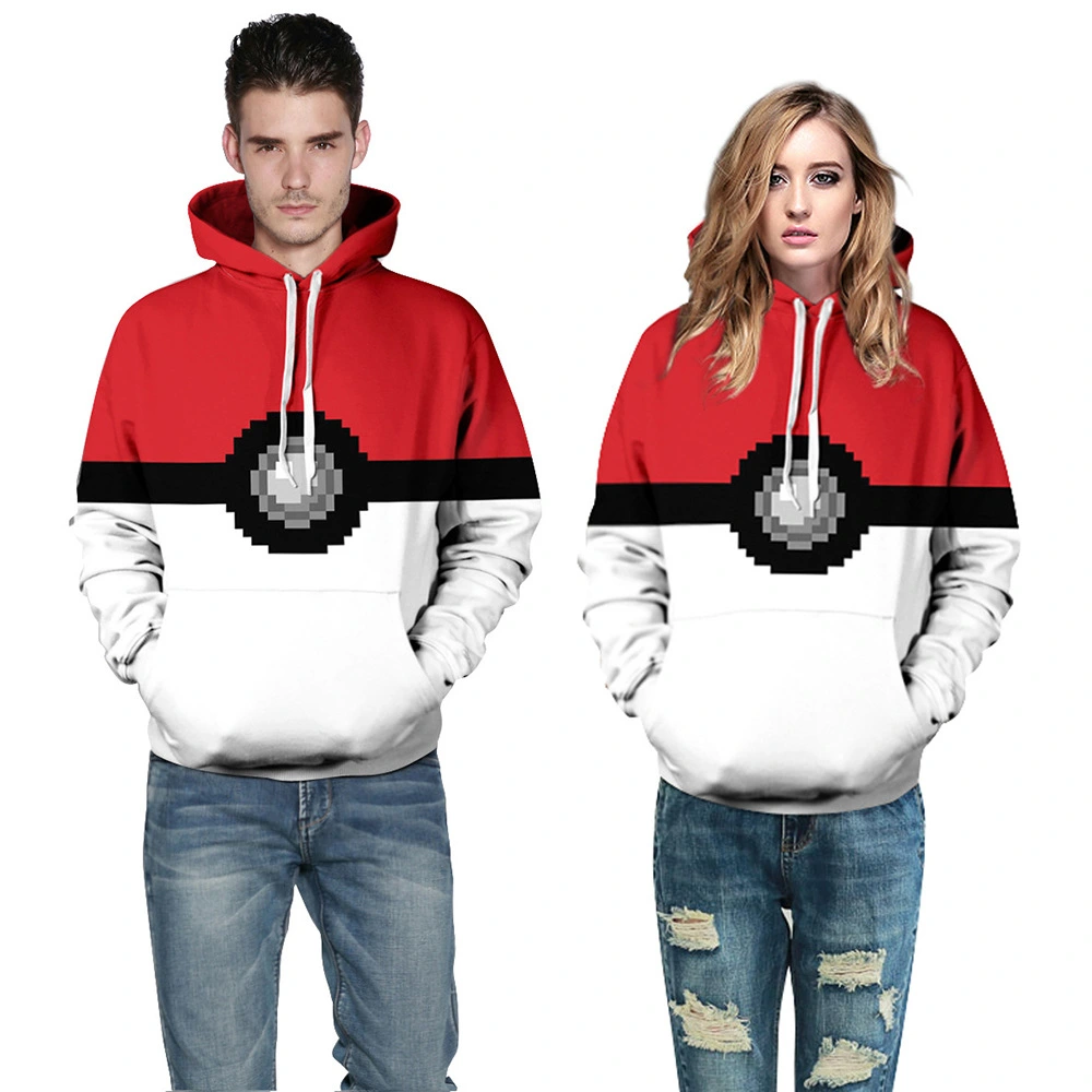 Wish foreign trade new 3D elf ball printing couple sweater fashion loose men and women hooded sweater