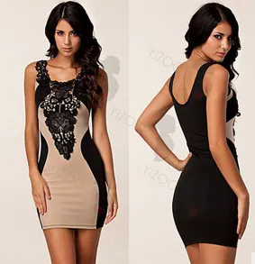 Chest applique sleeveless slim bag hip dress pencil skirt