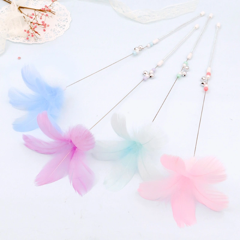 Candy color small feathers funny cat pole