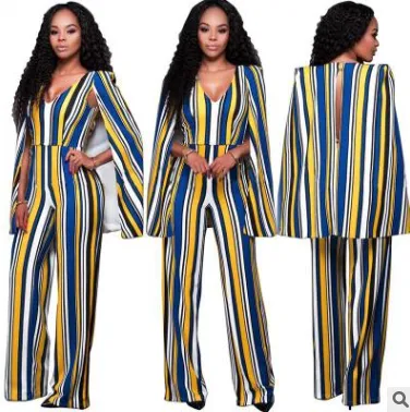 Summer Explosions Europe And The United States V-neck Sexy Print Cloak Backless Wide Tube Piece Trousers