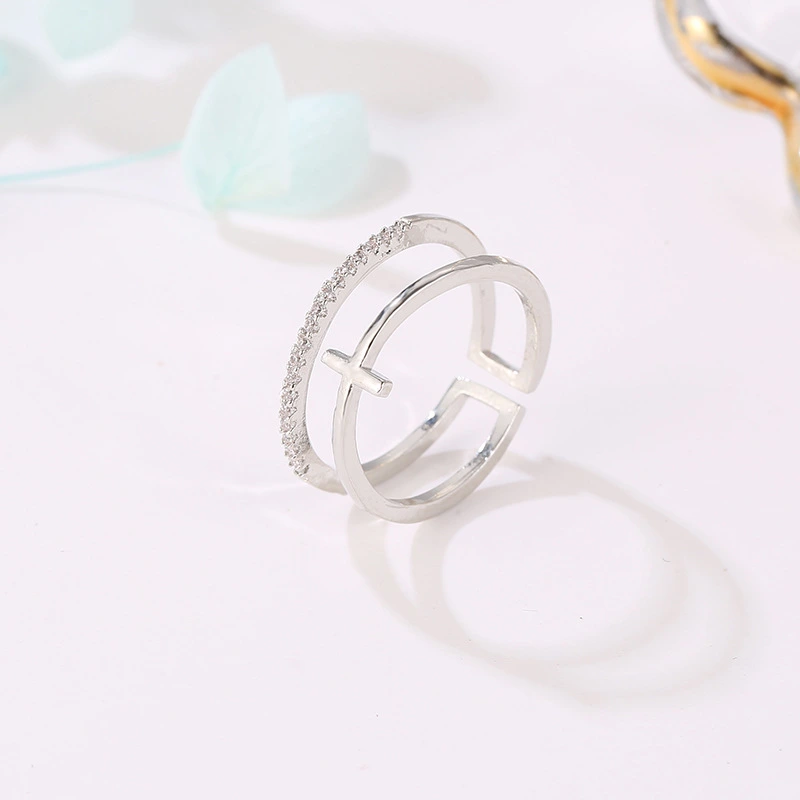 Simple Multi-layer Cross Gold-plated Inlaid Ring