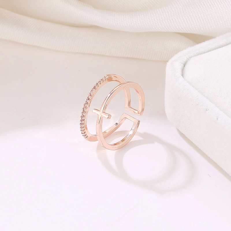 Simple Multi-layer Cross Gold-plated Inlaid Ring