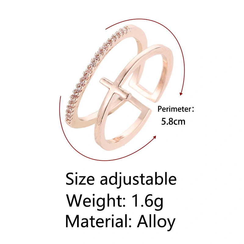 Simple Multi-layer Cross Gold-plated Inlaid Ring