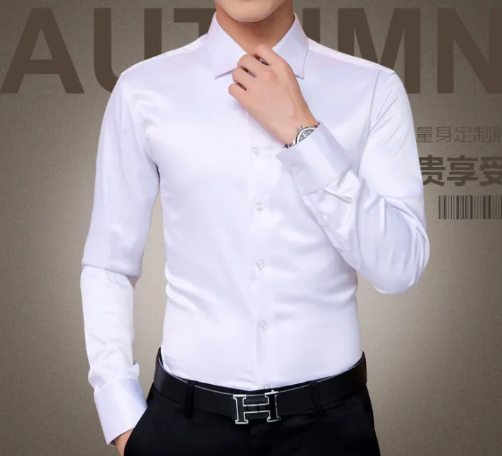 2021 autumn new men's long-sleeved shirt solid color business shirt large size men's shirt tide