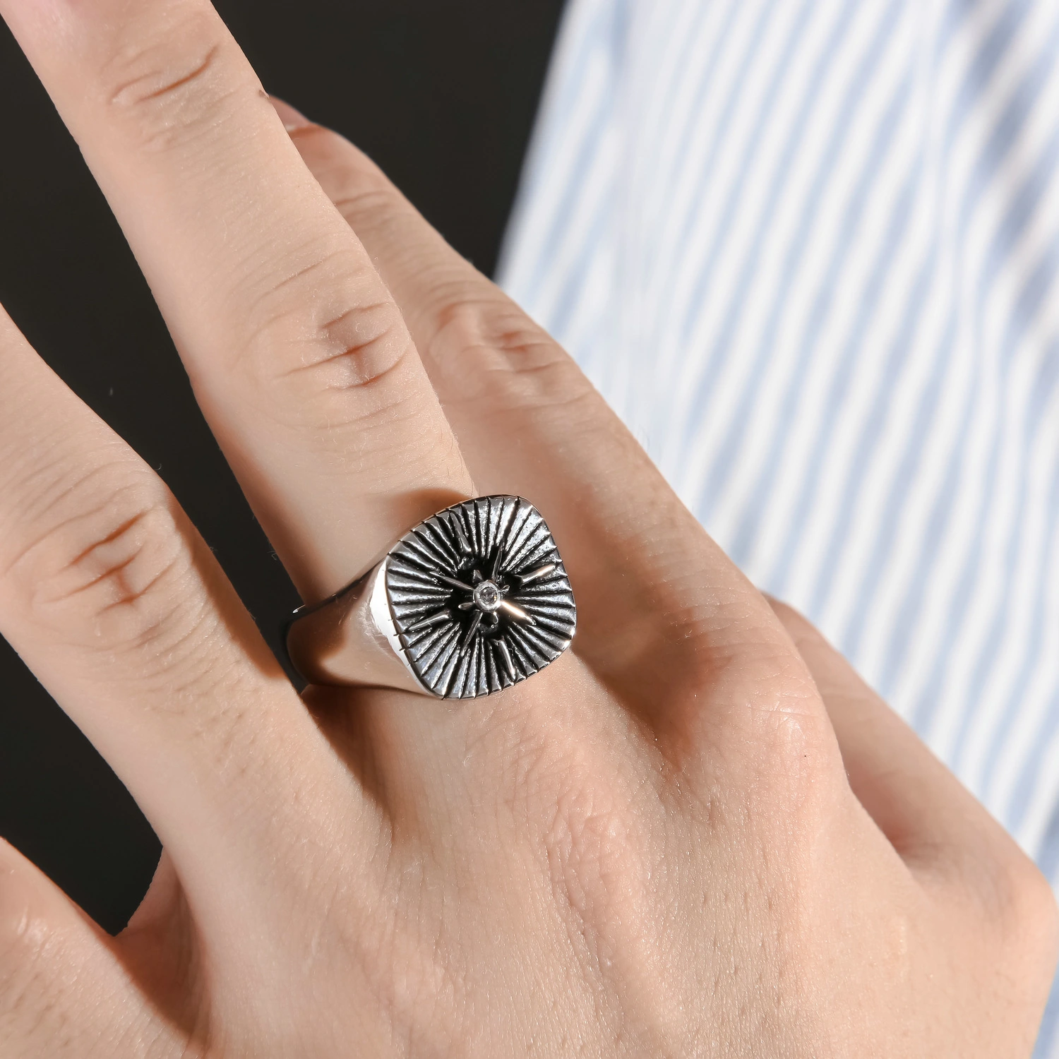 Compass titanium steel ring