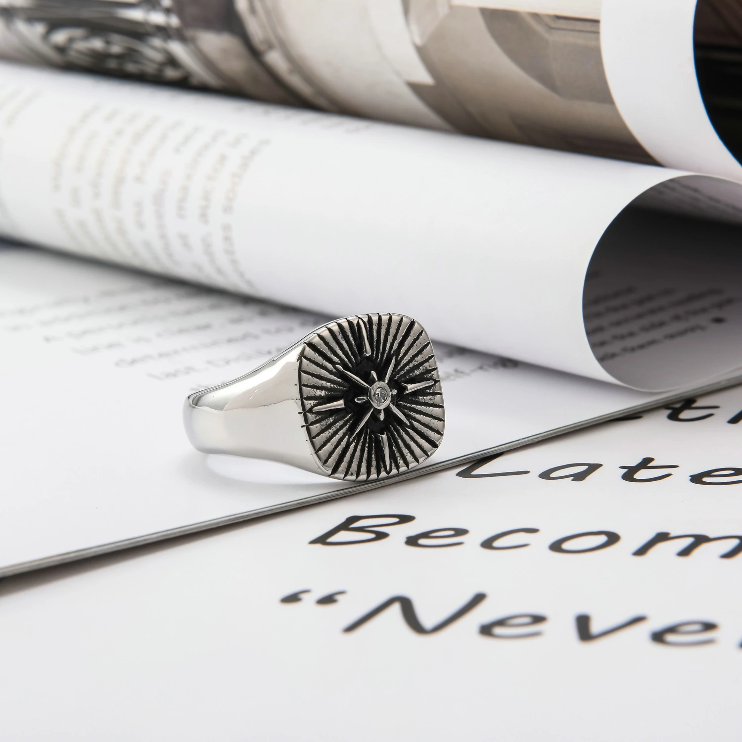 Compass titanium steel ring