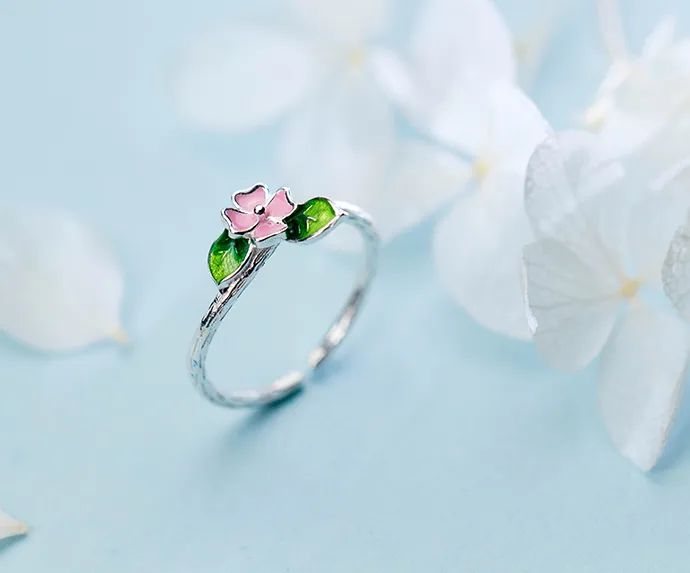 S925 Silver Ring Female Korean Version Flower  Ring Temperament Index Finger Ring