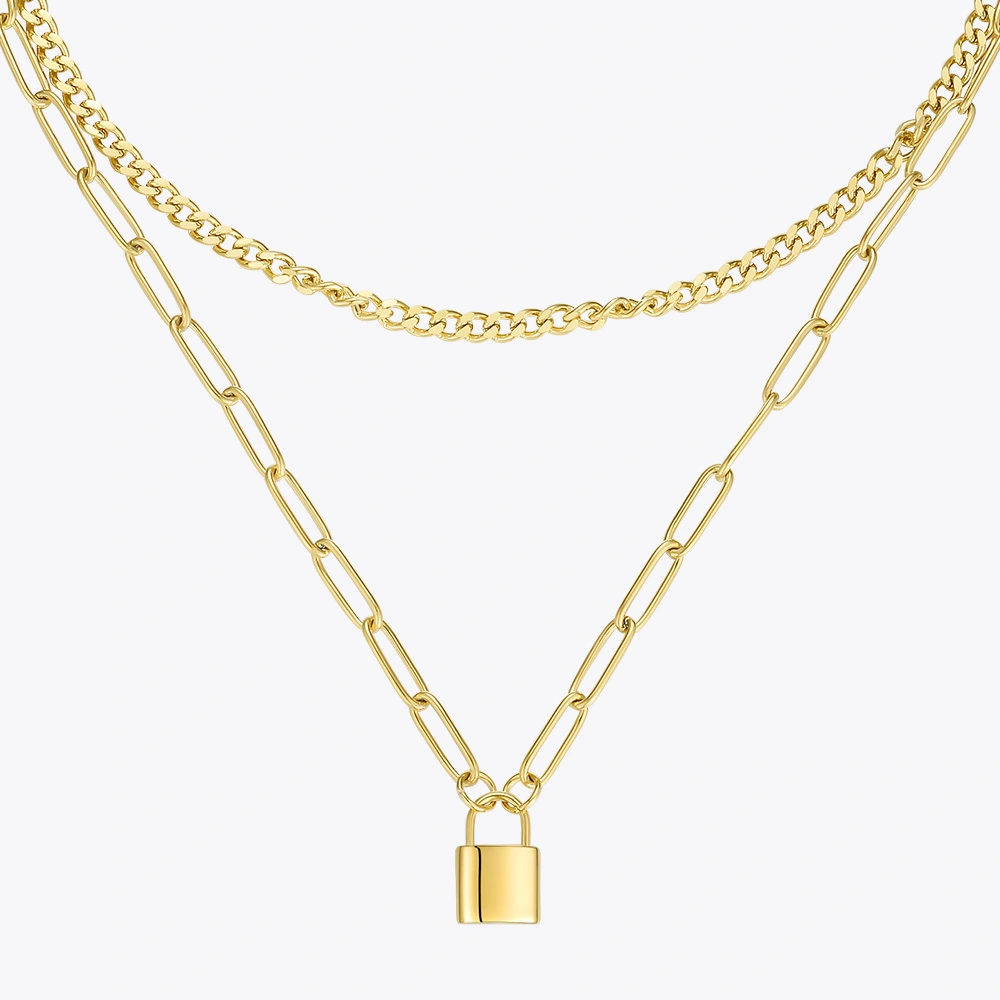 14K Gold Titanium Steel European and American Fashion Design Double-layer Chain