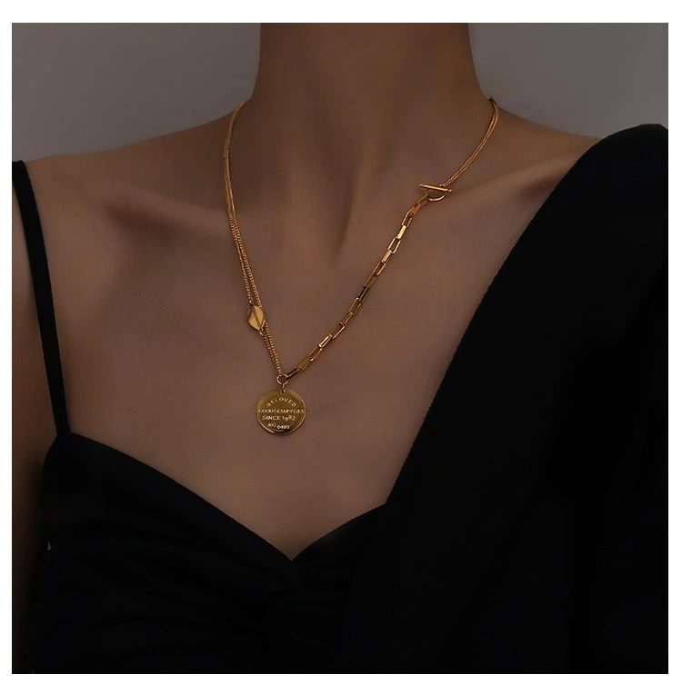 Light Luxury Double-layer T Buckle Round Brand Necklace