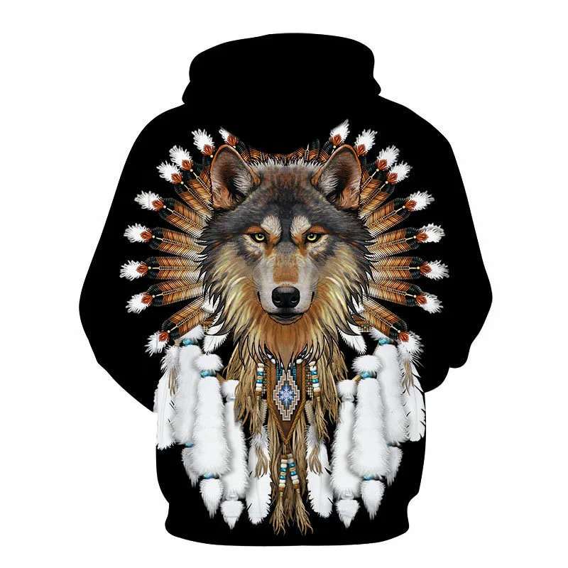 3D Digital Print Hooded Pocket Pullover Sweatshirt
