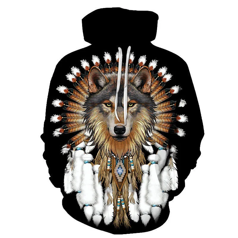 3D Digital Print Hooded Pocket Pullover Sweatshirt