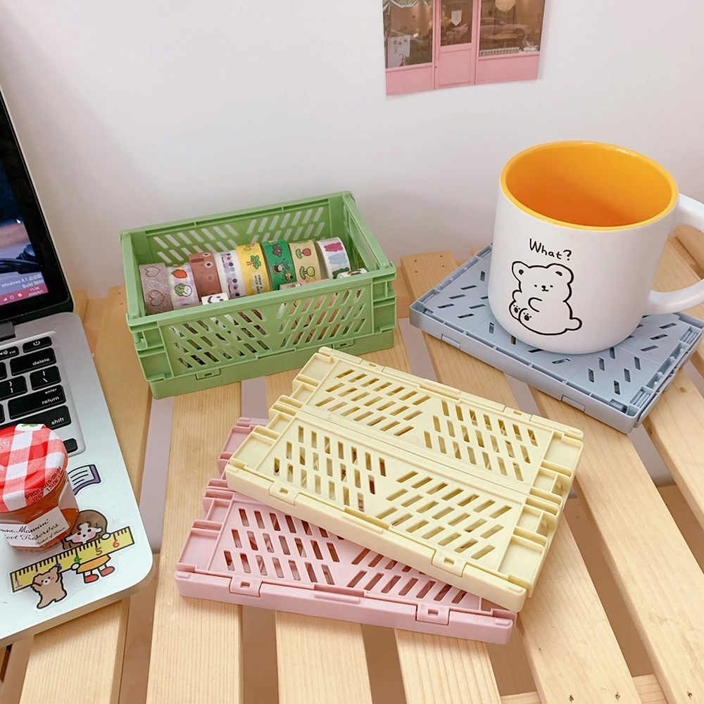 Mini Folding Plastic Storage Box Foldable Plastic Storage Case Desktop Carrying Basket