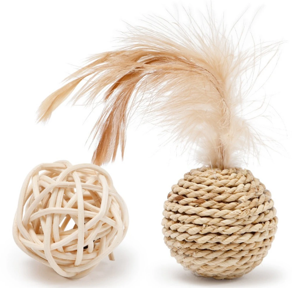 Rattan Bell Ball Feather Sepak Takraw Funny Cat Toy