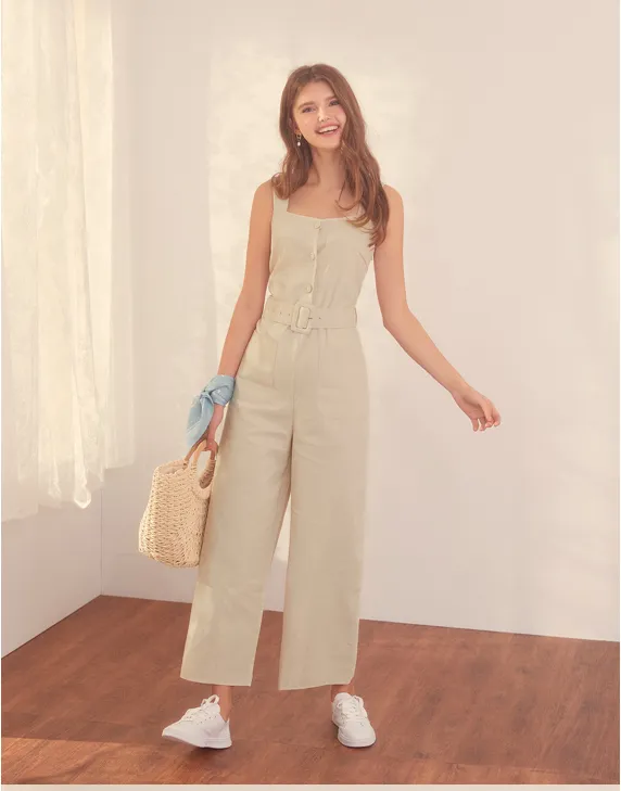 Purchasing |LOVFEE|Sweet and lazy 191003 Easy cotton and linen pocket jumpsuit