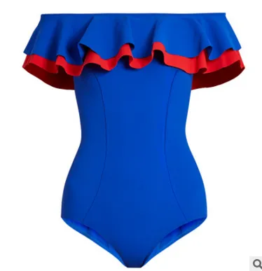 A one-word shoulder sexy swimsuit with a full-color lotus leaf edge