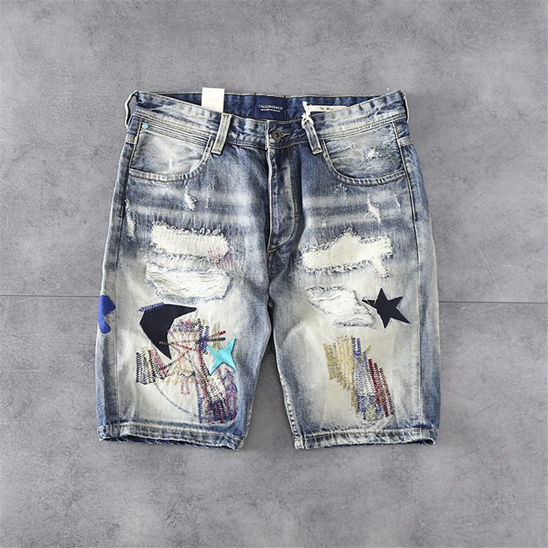 Broken Patch European and American Men's Denim Short Pants