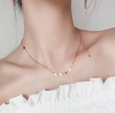 Fashion temperament stars little side fringed titanium steel rose gold clavicle chain