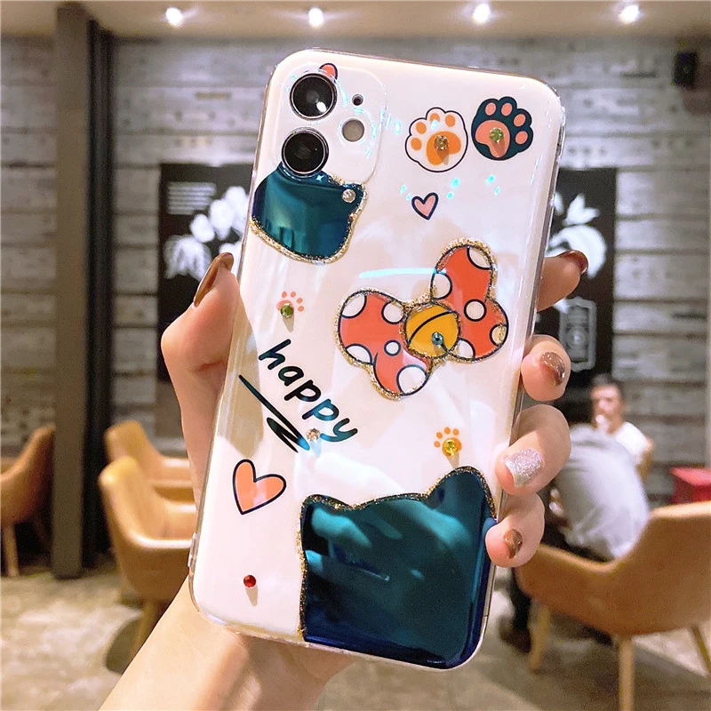 Cartoon Wave Cat Mobile Phone Case Full Package Lens Lovely Soft Shell