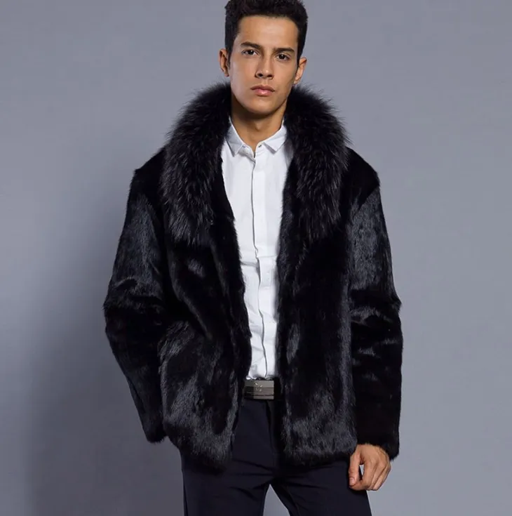 2021men's imitation fur coat black coat male jacket winter