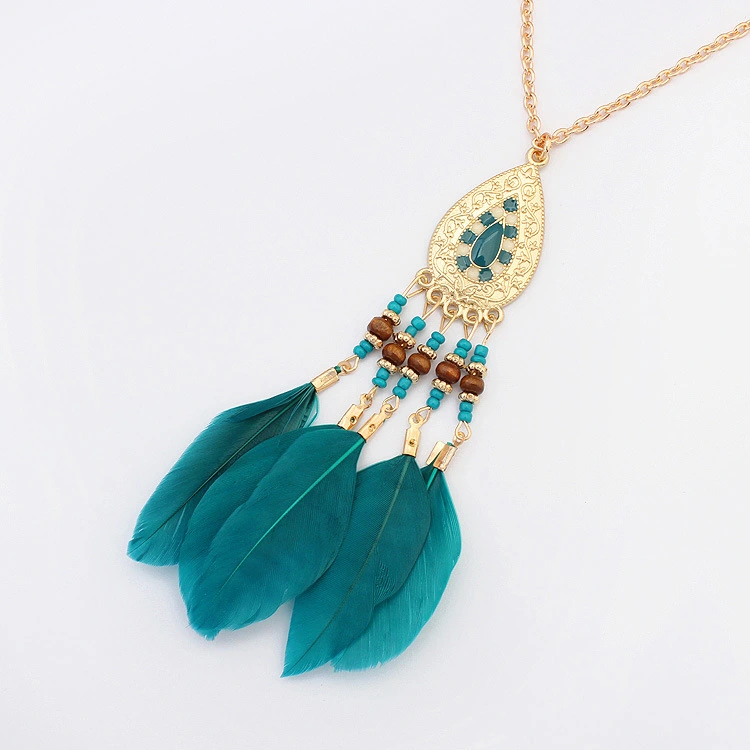 Pendant Necklace tassel long feather drop