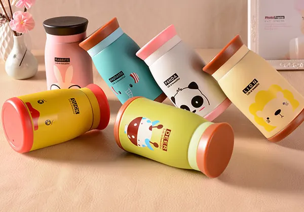 Korean version of creative cartoon leather insulation Cup double vacuum leisure water cup mini portable student tripe cup