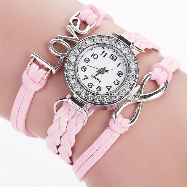 LOVE Korean velvet strap with women's diamond winding bracelet watch