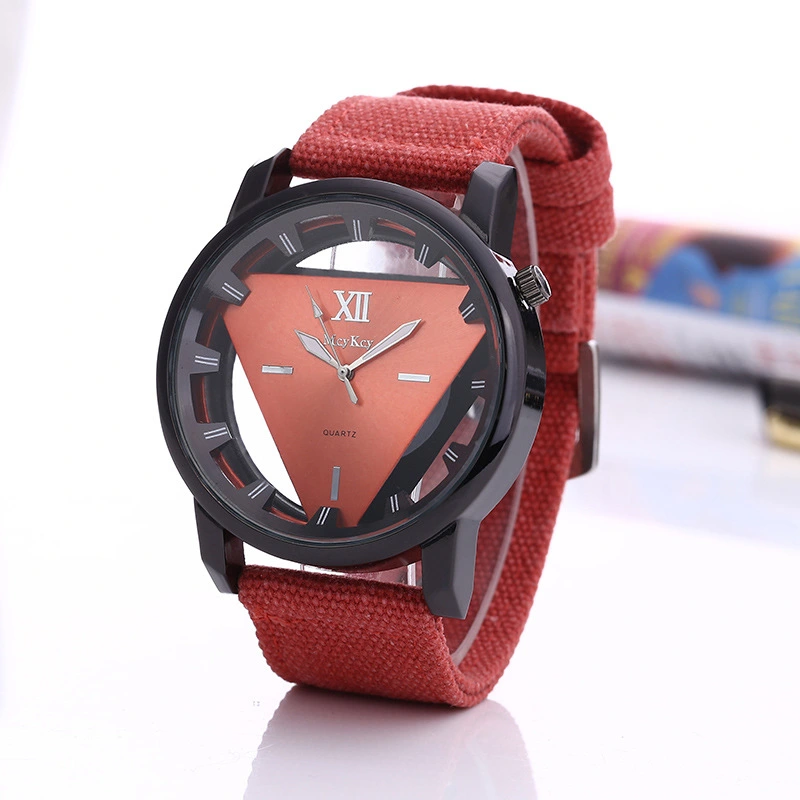 Factory direct fashion quartz watch men's canvas belt hollow inverted triangle men's and women's watches