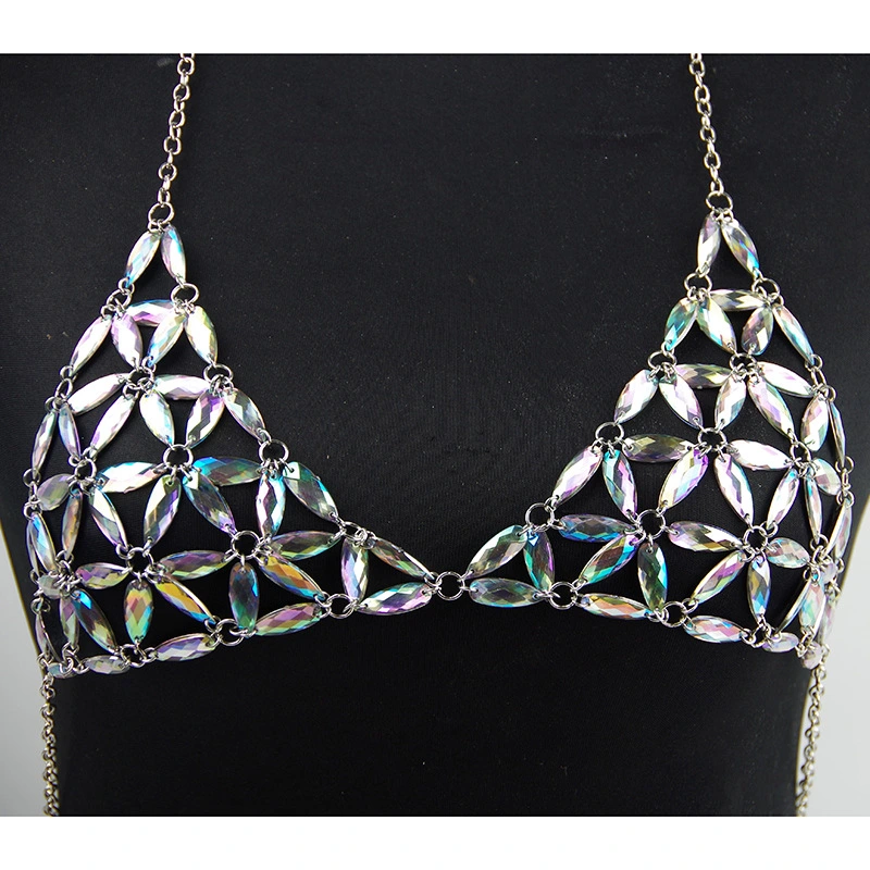 Paneled Openwork Gemstone Skirt Top Set Body Chain