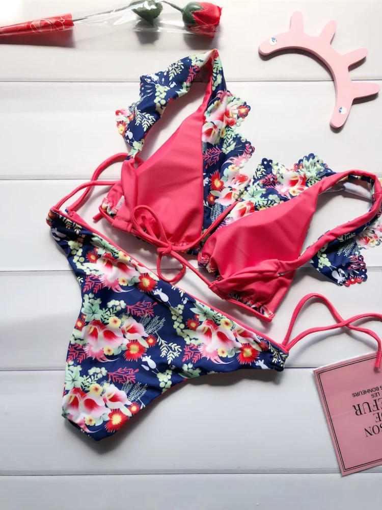 Double shoulder ruffled swimsuit