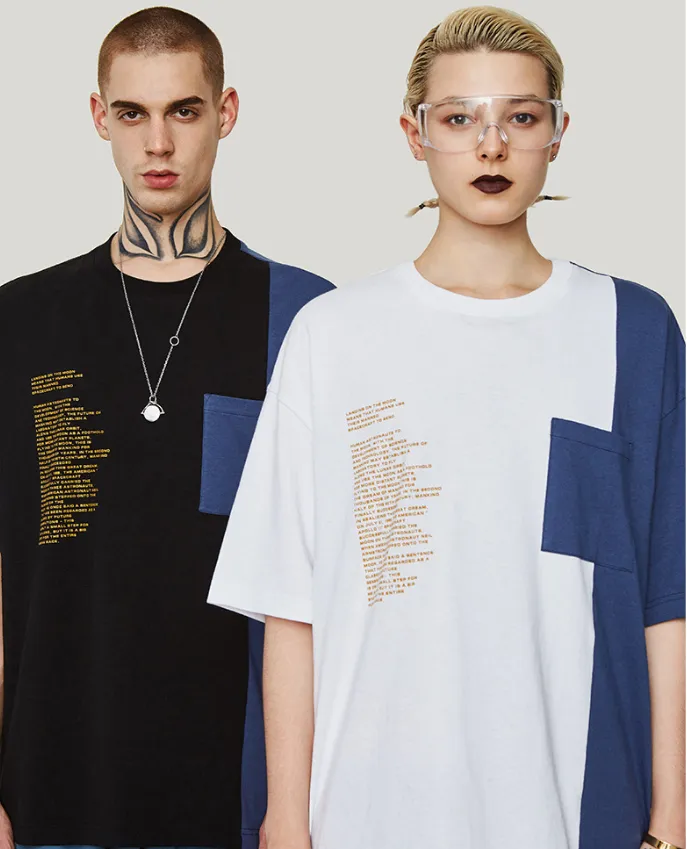 INF men's clothing | 2021 spring and summer new tide brand astronauts print contrast color stitching men's loose pocket T-shirt