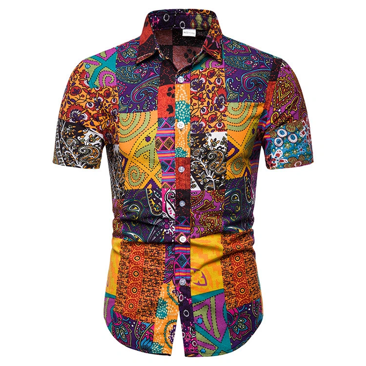 Men's slim floral short shirt