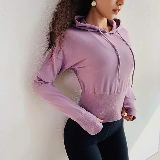 Short cropped waist belt sports sweater